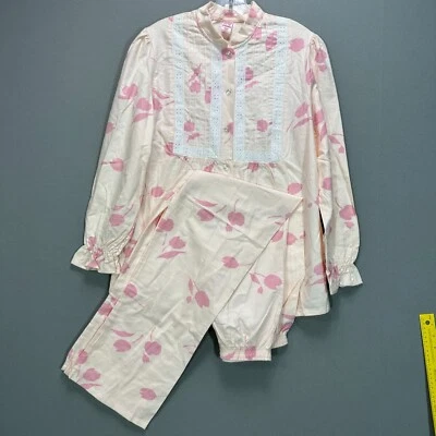 Conjunto de Pijama De Colección Sears Volantes Algodón Franela Floral Rosa Casa Núcleo Talla 32 S/M Foto 1 de 4