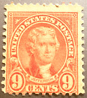 US  Stamp Scott #641 ? 1927 9c Jefferson, orange red. Mint MNH OG VF