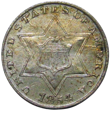 1854 3 Cent Silver FS-301 Repunched Date AU 3cS (FS-004) Shattered Obverse RPD Cover