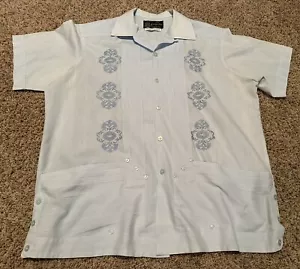Camicia GUAYA TECA Guayabera Exportacion ricamata sigaro XLarge 42 azzurro - Foto 1 di 11