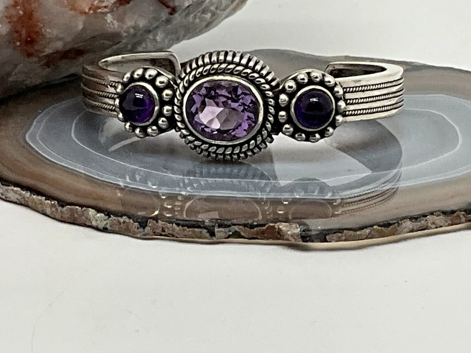 STEPHEN DWECK DE COLECCIÓN. PULSERA BRAZALETE ESTERLINA Y AMATISTA Foto 1 de 4