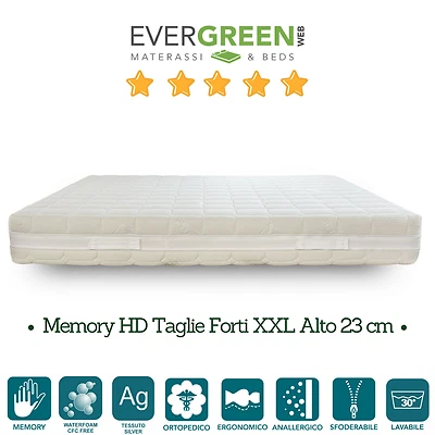 Materasso Matrimoniale Memory HD 160x190 Taglie Forti XXL Ortopedico Sfoderabile - Immagine 1 di 4