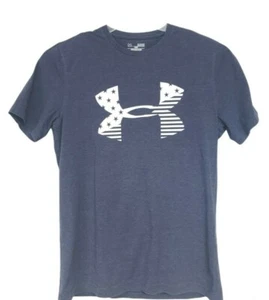 Under Armour T Shirt Size Small S Loose Mens Blue Heat Gear Stars Graphic Tee - Picture 1 of 5