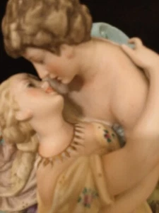 Antique Pair Lovers Figural Porcelain Bisque Figurine Wall Plaques Couple - Picture 1 of 9