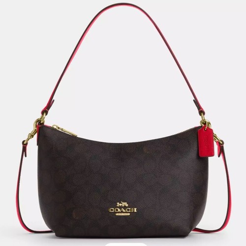 Borsa a tracolla Coach nuova con etichetta con zip e tela firmata