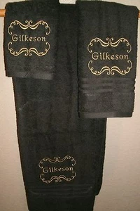 Monogram Scroll Frame Personalized 3 Piece Bath Towel Set Any Color - Picture 1 of 9