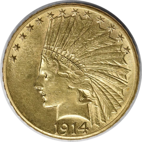 1914-D $10 Gold Indian AU Uncertified #240 Cover