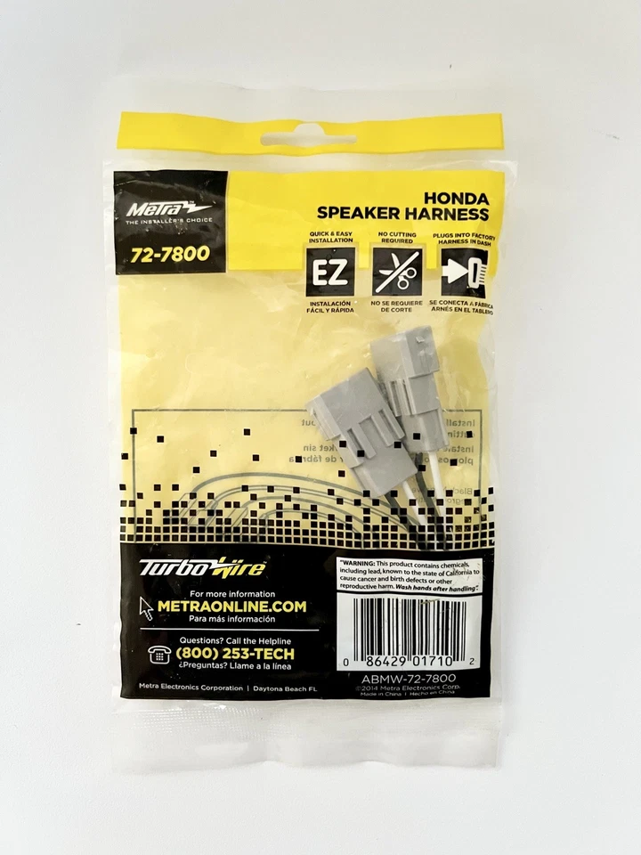 Par de arnés de cableado adaptador de altavoz de audio Metra 72-7800 para 1982+ Honda/Acura Foto 1 de 1