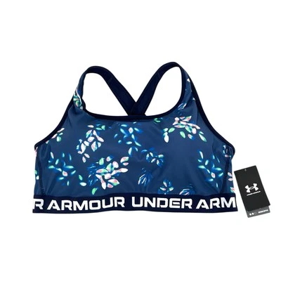 Sutiã esportivo feminino Under Armour tamanho 3X azul acolchoado com costas cruzadas suporte médio - Imagem 1 de 4