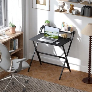 HOMCOM Small Folding Desk Foldable Computer Desk with Monitor Shelf - Picture 1 of 23