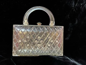 Cartera sin asas MCM Lucite vintage años 50 detalles estrás mango plegable transparente - Imagen 1 de 12