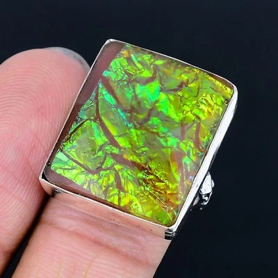 Green Triplet Opal 925 Silver Plated Handmade Ring of US Size 8 - Изображение 1 из 3