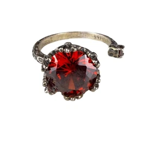 Sterling Silver Red Stone Adjustable Openwork Crown Ring Ornament Design Size 6 - Picture 1 of 6