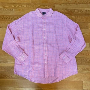 Lands End Baird McNutt Irish Linen Shirt Mens XXL Pink Plaid Button Down - Picture 1 of 9