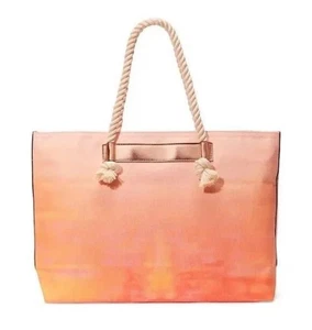Victoria's Secret Beuteltasche Tasche geflochtene Seilgriffe Strand pfirsichfarben ombre UVP 58 $ - Bild 1 von 13
