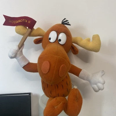 Stuffins Rocky & Bullwinkle Moose Wossamotta U. "Etiquetas de peluche Flag 9""" Foto 1 de 4