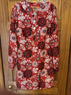 Vestido túnica Tory Burch para mujer 10 rojo floral 100 % seda botones dorados con cinturón Foto 1 de 4