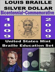 US Treasury 2009 Louis Braille Education Set W/Commemorative BU Silver Dollar  - Picture 1 of 6