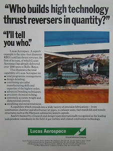 7/1981 PUB LUCAS AEROSPACE ROLLS ROYCE RB211 ENGINE THRUST REVERSER ORIGINAL AD - Imagen 1 de 1