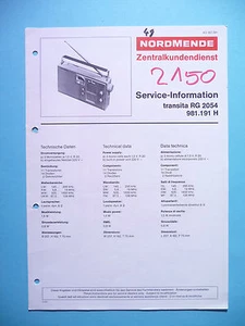 Service Manual Instructions for Nordmende Transita Rg 2054, Original - Imagen 1 de 1