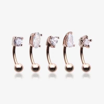 5 Pcs of Assorted Gemstone Prong Set Top Rose Gold Curved Barbell Package - Image 1 of 2