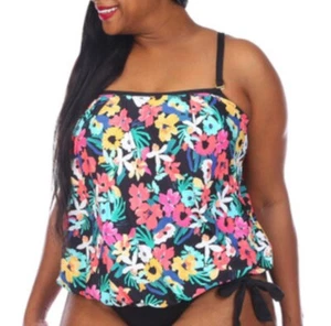 NWT Women’s Leilani Plus Multicolor Floral 24W Swim Black Tankini Underwire $44 - Picture 1 of 8