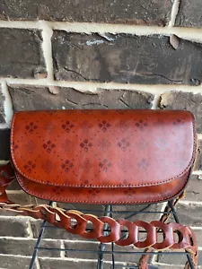 NWT $199 Patricia Nash Chelsey Chain Link Crossbody Lthr Signature Floret Brown - Picture 1 of 4