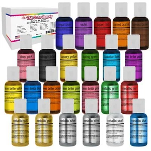 US Cake Supply Chefmaster Deluxe 24 bottiglie aerografo torta colore set in 0,64 fl. oz. - Foto 1 di 5