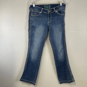 Wrangler Premium Patch Juniors 7 x 32 Dark Wash Blue Denim Jeans Studded - Picture 1 of 16