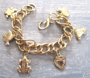 bracelet bijou vintage couleur or gourmette pampille tortue grenouille  3359 - Bild 1 von 3