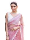 Women s Shimmer Net Pearl Work & Lace Saree with Unstitched Blouse Piece