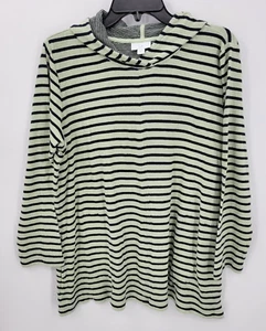 J Jill Hoodie Womens Green Black Stripe Hooded Pullover Casual Athleisure - Picture 1 of 8