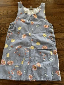 Vintage EXP Jeans By Express Blue Flowers 90s Jumper Dress Large Pockets Denim - Picture 1 of 12