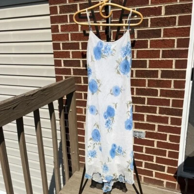 复古 Byer Too White 蓝色花朵连衣裙 9 码 — 第 1/4 张图片