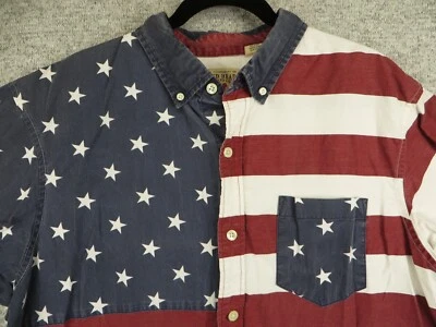 Redhead Men's American Flag USA Button Down Short Sleeve Shirt Pocket Size XL - Image 1 of 4