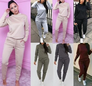Para mujeres Mangas Largas Lisas Lounge Ropa Set Damas Informal Cómodo Chándal de dos Piezas - Imagen 1 de 8