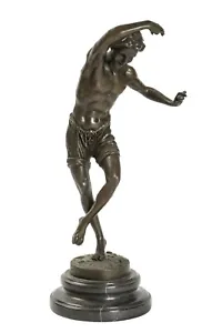 Statue Bronze with Base IN Marble Black Figure of A Dancing Faun Historic - Picture 1 of 4