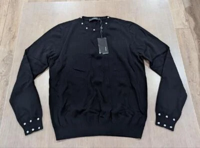 $1650 Mens VERSACE Studded Virgin Wool Crewneck Sweater Black 46 US Small - Image 1 of 4