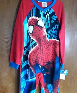 SPIDERMAN Pajamas Boys 8 NEW Zip-Up Union Suit Pjs Spider-Man FOOTIE Pajamas NWT - Picture 1 of 5