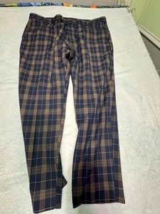 Santena Pantalone Uomo Golf 44wx28l Plaid Oro e Nero Chino Active Wear Vintage - Foto 1 di 10