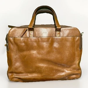 Fossil Haskell Cognac Leather Top Zip Messenger Briefcase Work Laptop Bag - Picture 1 of 20