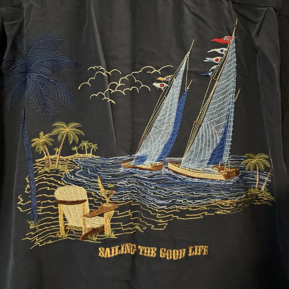 Camisa Bamboo Bay Azul Bordada Manga Corta Navegando The Good Life XL 220 Foto 1 de 4