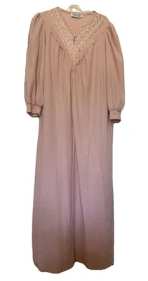 Vtg Vanity Fair Pink Housecoat Sz Large Embroidered Lace Zip Up Lounger Robe - Image 1 of 4