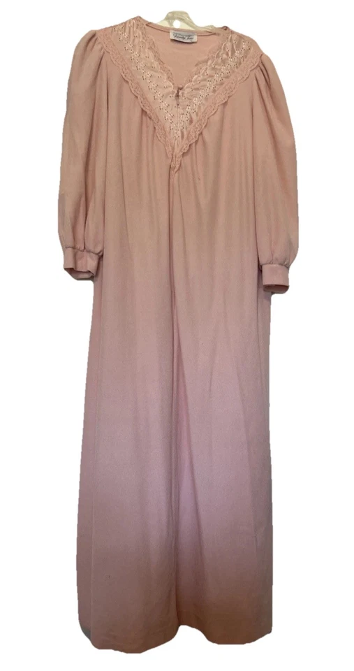 Roupão espreguiçadeira vintage rosa Vanity Fair tamanho grande bordado renda com zíper - Imagem 1 de 4