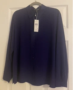 Camicia nuova con etichette $278 Eileen Fisher Venus seta georgette crepe colletto classico M - Foto 1 di 5