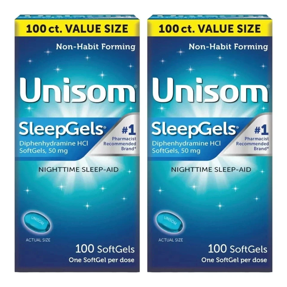 2-Pack Unisom SleepGels Nighttime Sleep-Aid Diphenhydramine HCI 50 mg 2 x 100 Ct - Image 1 of 1