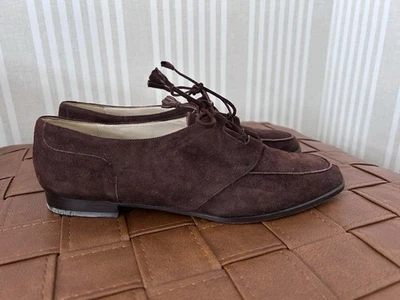 Винтажные женские мокасины Liz Claiborne шоколадно-коричневые 100% замша на шнуровке размер 7,5 - Изображение 1 из 4