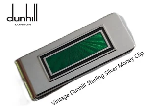 RARE Dunhill 925 Sterling Silver Money Clip With A Green Sun Ray Design Insert - Picture 1 of 6