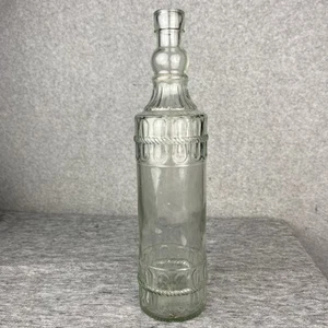 Vintage 12" Tall Clear Glass Corked Bottle Raised Rope Design Relief No Cork - Picture 1 of 13
