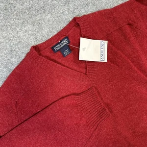 Lands End Sweater Mens Large Red V Neck 100% Lambswool Made Scotland Pullover - Picture 1 of 8